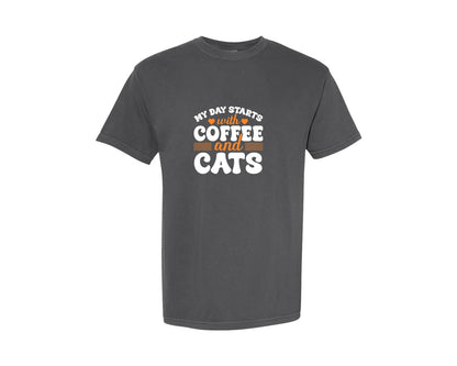 brand:Comfort Colors|color:Pepper|Coffee Cats Cat Shirt Graphic T-Shirt