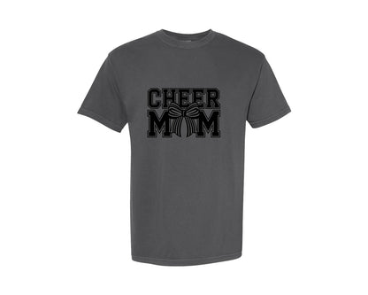 brand:Comfort Colors|color:Pepper|Cheer Mom Varsity Bow Design Graphic T-Shirt