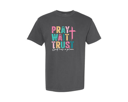 brand:Comfort Colors|color:Pepper|Pray Wait Trusrt Design Jesus 2 Graphic T-Shirt