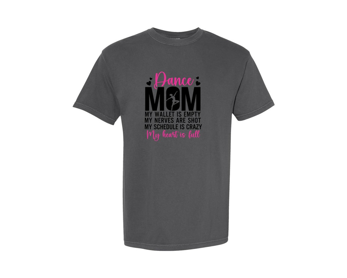 brand:Comfort Colors|color:Pepper|Dance Mom My Heart Is Full Mom Life Graphic T-Shirt