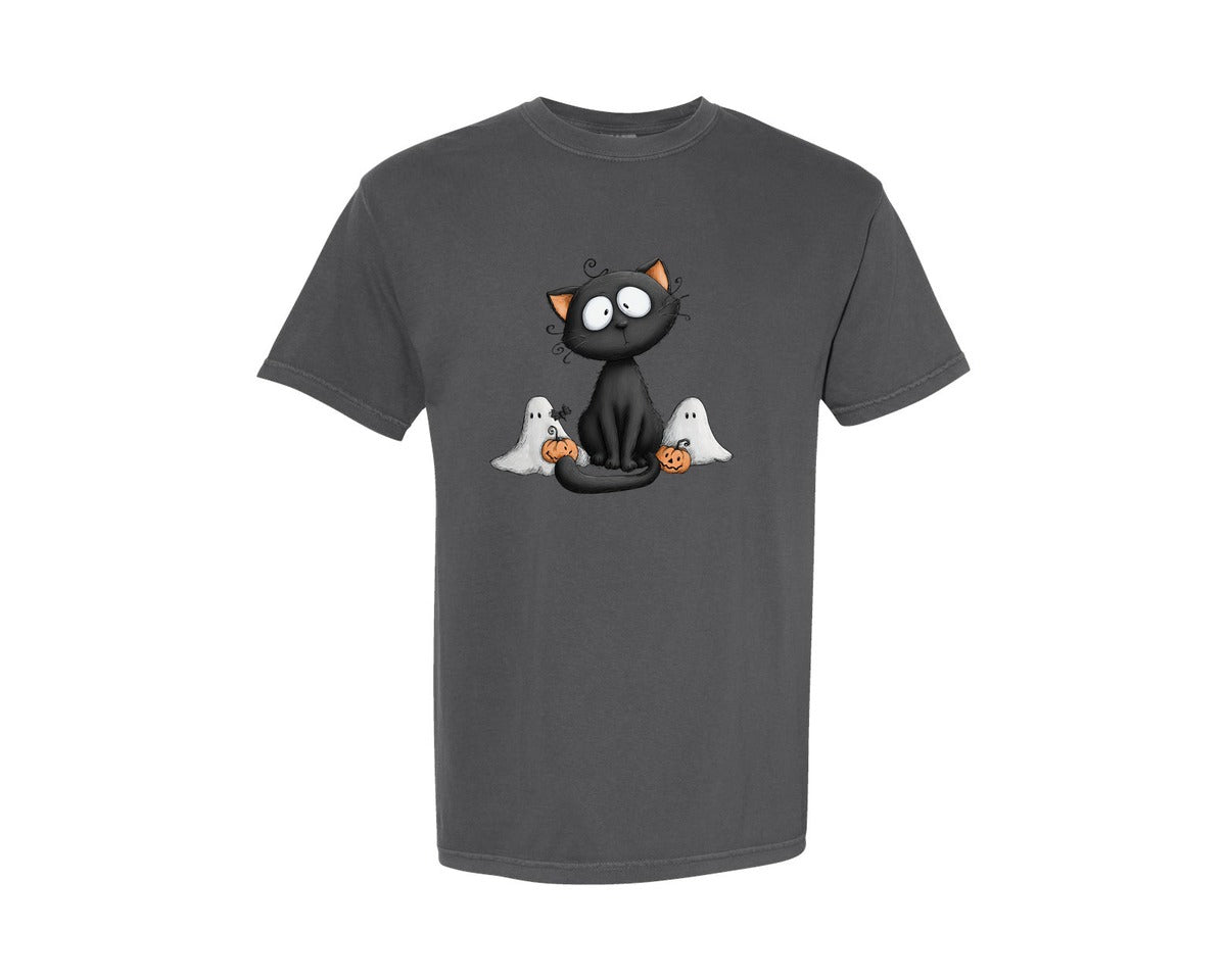 brand:Comfort Colors|color:Pepper|Halloween Ghost And Cat 20 Graphic T-Shirt