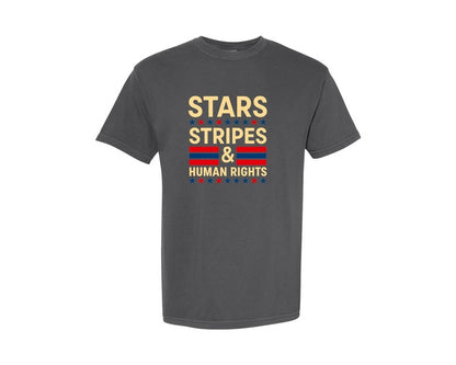 brand:Comfort Colors|color:Pepper|Stars Stripes And Human Rights Vintage Graphic T-Shirt