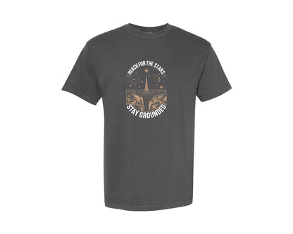 brand:Comfort Colors|color:Pepper|Reach For The Stars Stay Grounded Graphic T-Shirt
