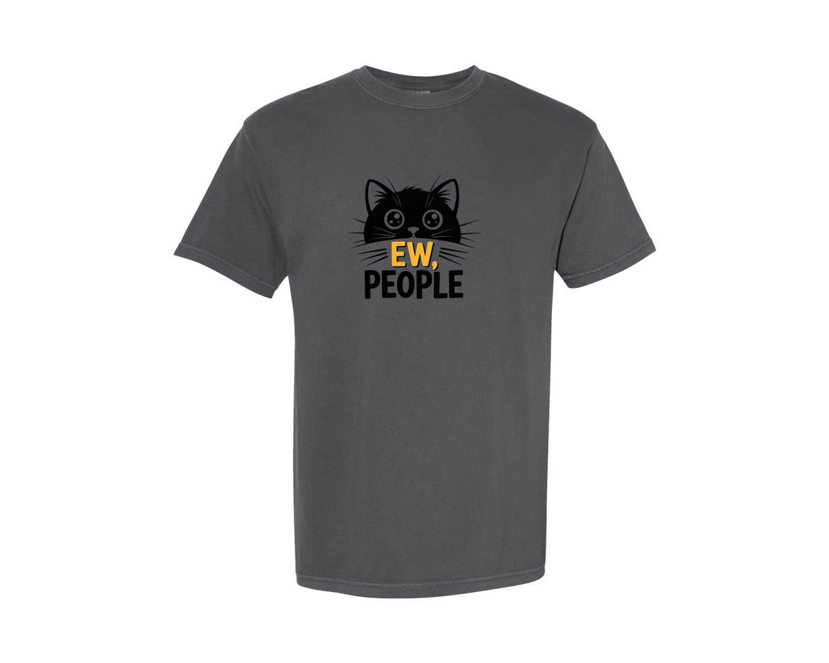 brand:Comfort Colors|color:Pepper|Ew People Cat Funny Introvert Cat Graphic T-Shirt