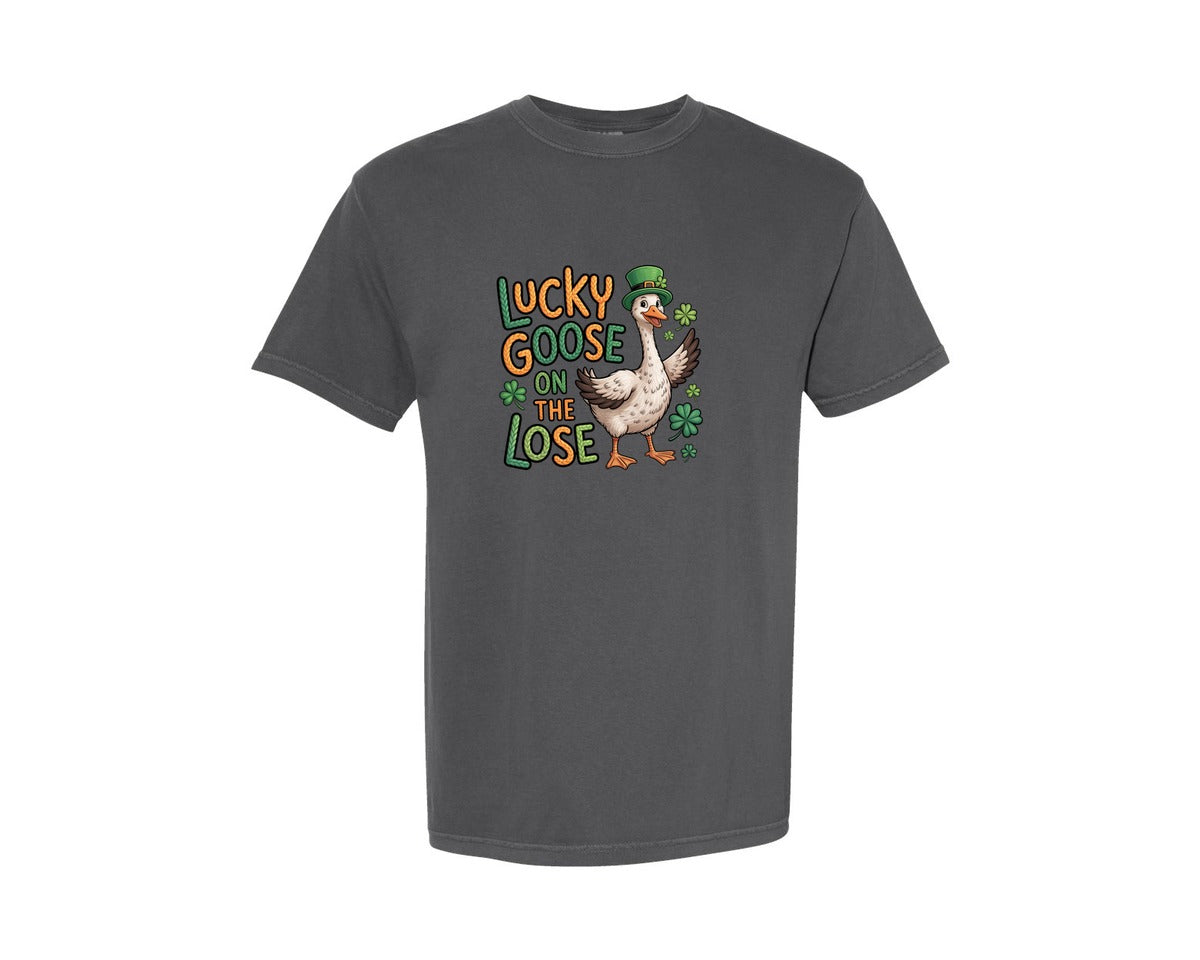brand:Comfort Colors|color:Pepper|Lucky Goose On The Loose Pngst Patricks Graphic T-Shirt