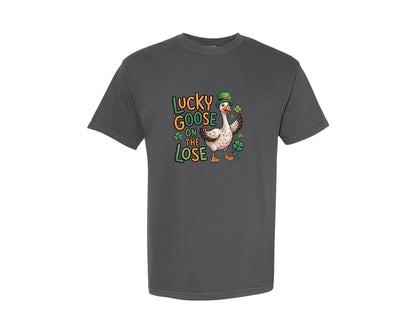 brand:Comfort Colors|color:Pepper|Lucky Goose On The Loose Pngst Patricks Graphic T-Shirt