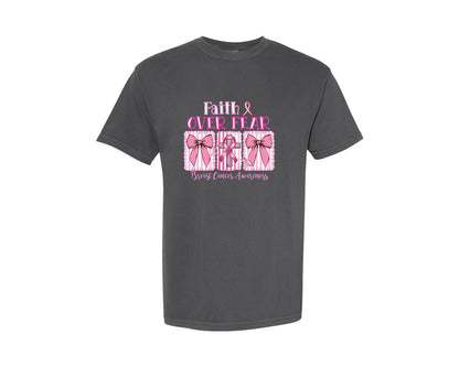 brand:Comfort Colors|color:Pepper|Faith Over Fear Pngjesus Cross Coquette Graphic T-Shirt