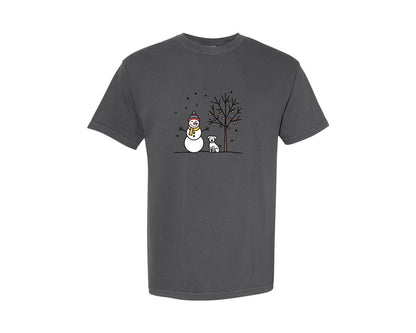 brand:Comfort Colors|color:Pepper|Snowman Dog Winter Scene Graphic T-Shirt