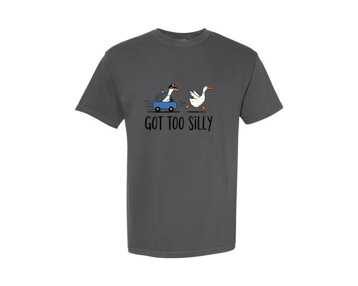 brand:Comfort Colors|color:Pepper|Got Too Silly Funny Goose Meme 3 Graphic T-Shirt