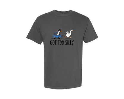 brand:Comfort Colors|color:Pepper|Got Too Silly Funny Goose Meme 3 Graphic T-Shirt