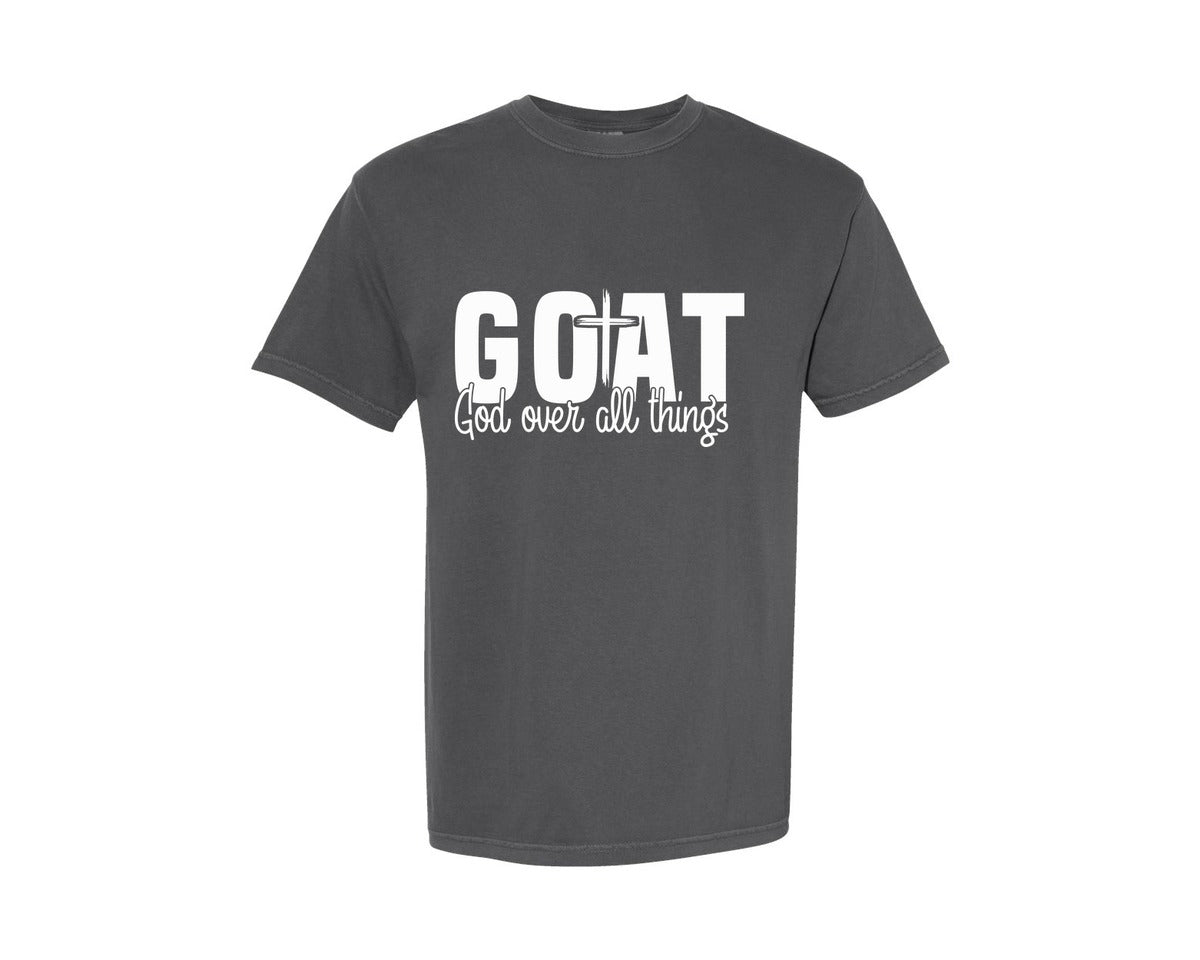 brand:Comfort Colors|color:Pepper|G O A T Christian Designs God Over Graphic T-Shirt