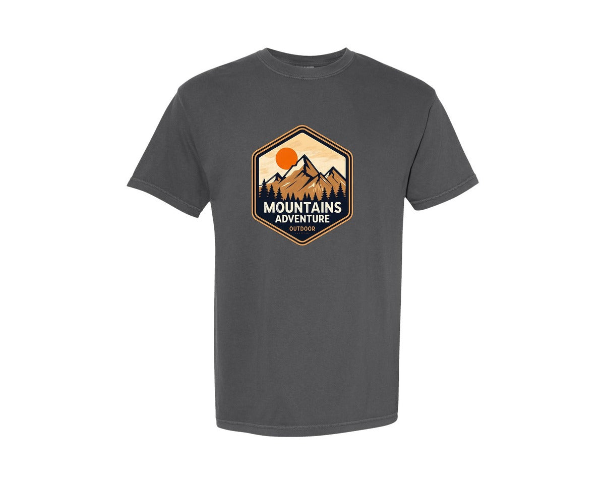 brand:Comfort Colors|color:Pepper|Mountains Adventure Outdoor Graphic T-Shirt
