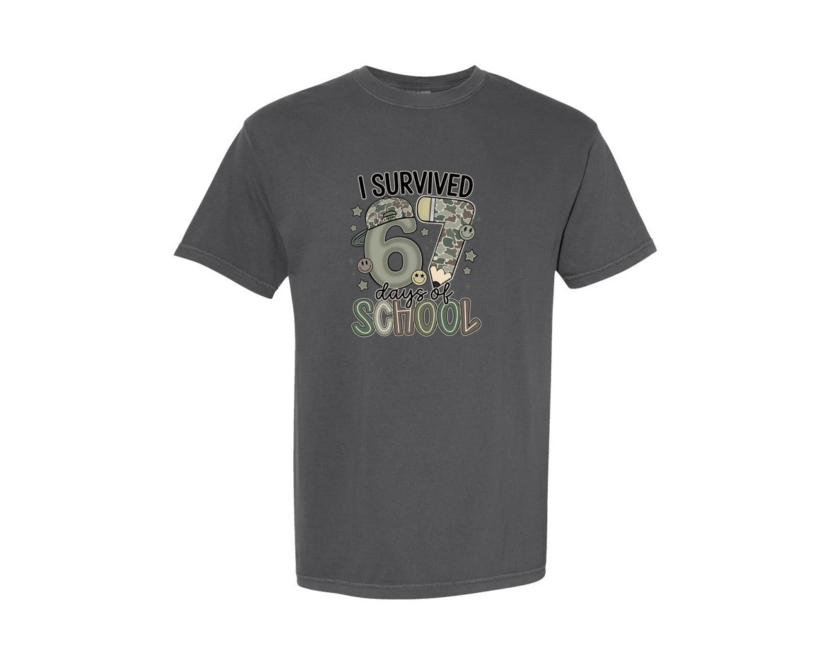 brand:Comfort Colors|color:Pepper|I Survived 67 Days Of School Camo Graphic T-Shirt