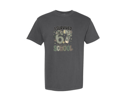 brand:Comfort Colors|color:Pepper|I Survived 67 Days Of School Camo Graphic T-Shirt