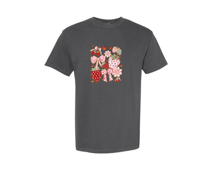 brand:Comfort Colors|color:Pepper|Boho Strawberry Coquette Strawberry Graphic T-Shirt