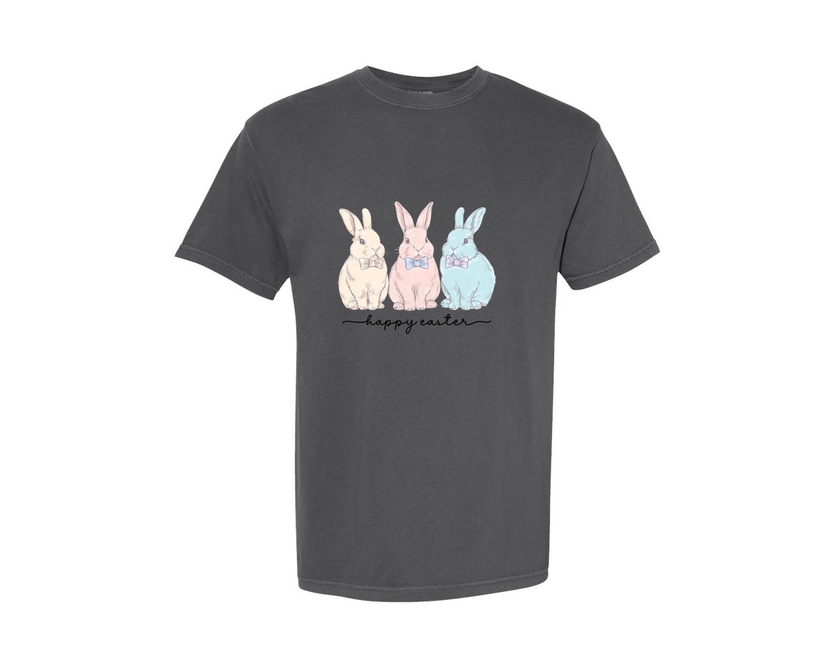 brand:Comfort Colors|color:Pepper|Happy Easter Pngcoquette Bow Bunny Graphic T-Shirt