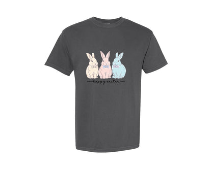brand:Comfort Colors|color:Pepper|Happy Easter Pngcoquette Bow Bunny Graphic T-Shirt