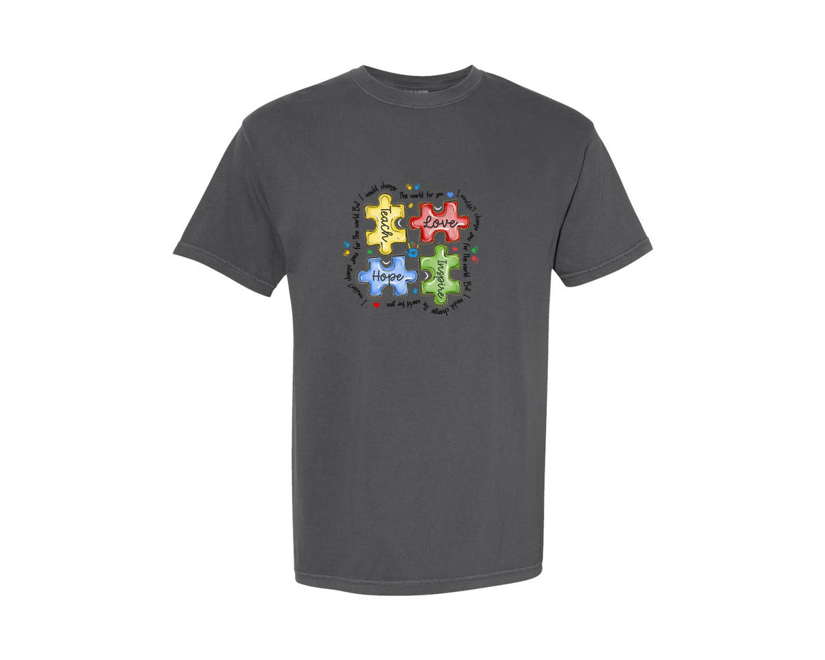 brand:Comfort Colors|color:Pepper|Retro Autism Autism Awareness 6 Graphic T-Shirt