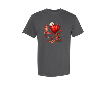 brand:Comfort Colors|color:Pepper|Nurse Love Stethescope Nurse Life Graphic T-Shirt