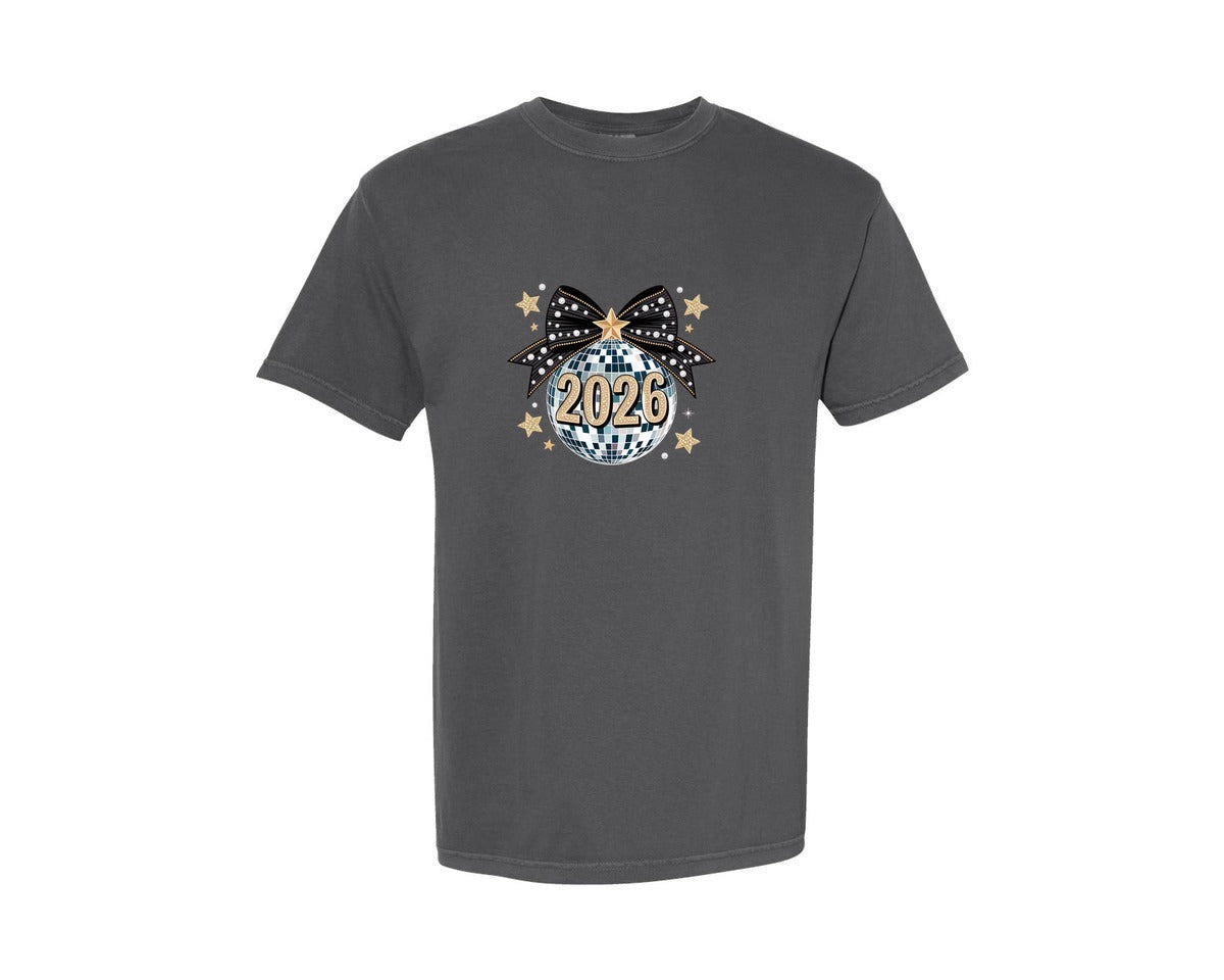 brand:Comfort Colors|color:Pepper|Happy New Year 2026 Disco Ball 7 Graphic T-Shirt