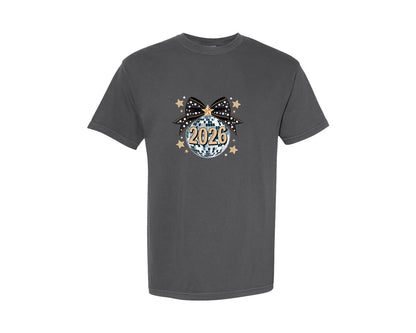 brand:Comfort Colors|color:Pepper|Happy New Year 2026 Disco Ball 7 Graphic T-Shirt