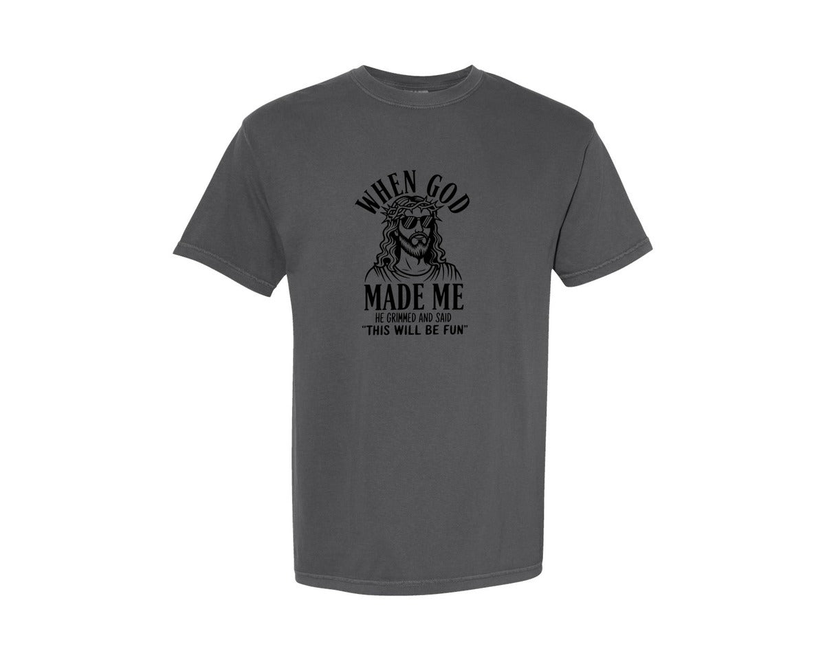 brand:Comfort Colors|color:Pepper|God Humor Christian Faith Graphic T-Shirt