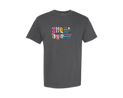 brand:Comfort Colors|color:Pepper|She Is Teacher Christian Teacher Graphic T-Shirt