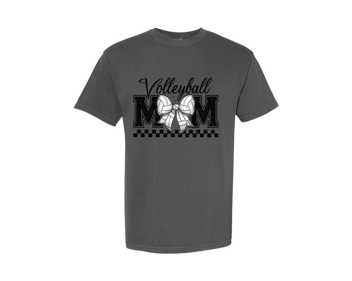 brand:Comfort Colors|color:Pepper|Coquette Volleyball Mom Sport Bow Graphic T-Shirt