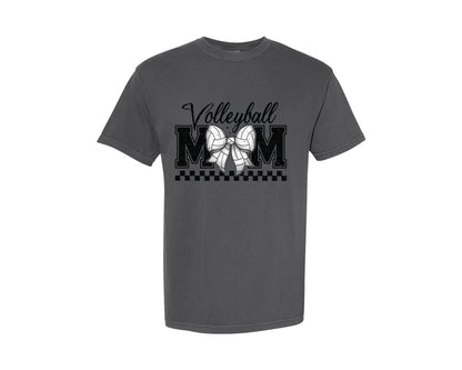 brand:Comfort Colors|color:Pepper|Coquette Volleyball Mom Sport Bow Graphic T-Shirt