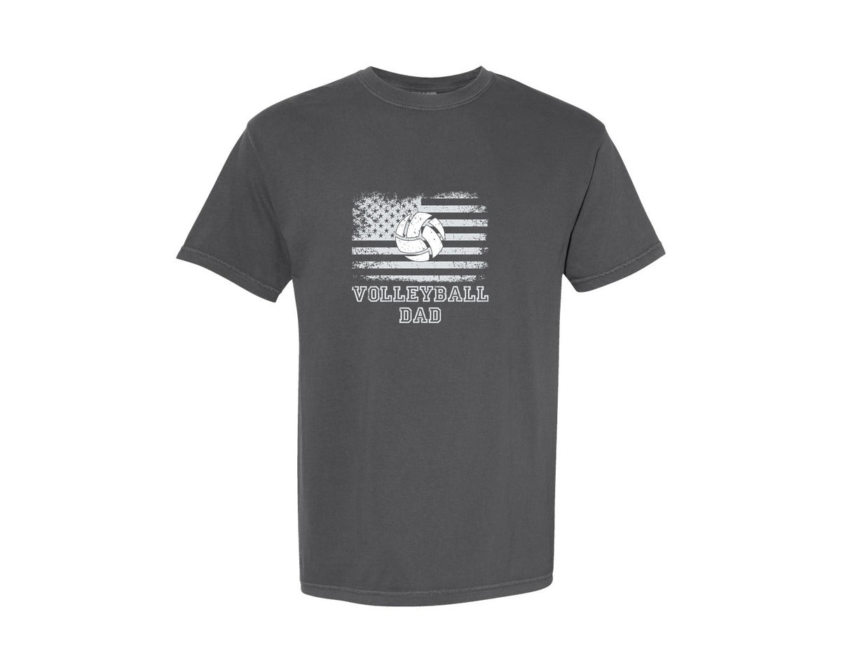 brand:Comfort Colors|color:Pepper|Vintage Volleyball Dad Usa Flag Retro 2 Graphic T-Shirt