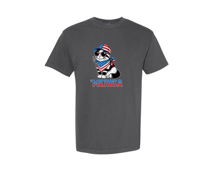 brand:Comfort Colors|color:Pepper|Merica Cat 4Th Of July T Shirt Design Graphic T-Shirt