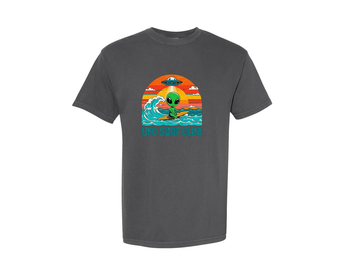 brand:Comfort Colors|color:Pepper|Alien Surfing T Shirt Design Graphic T-Shirt