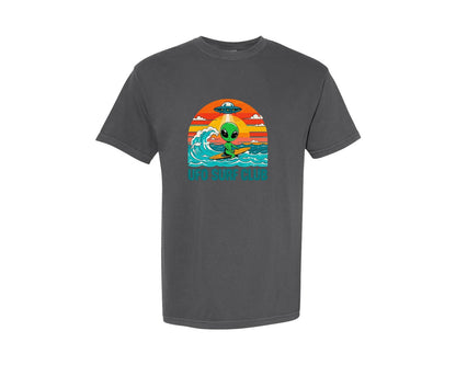 brand:Comfort Colors|color:Pepper|Alien Surfing T Shirt Design Graphic T-Shirt