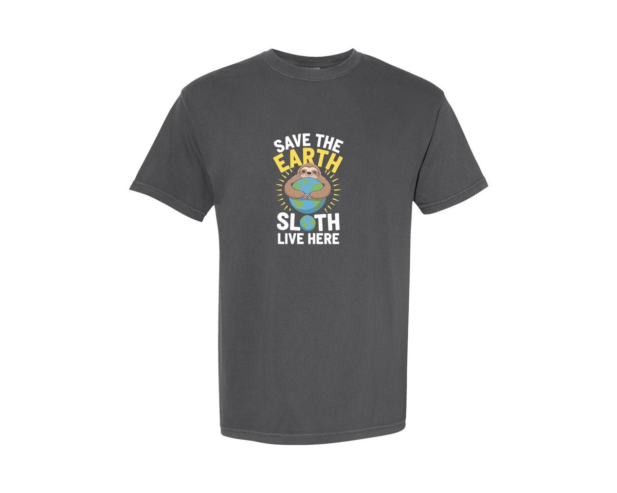 brand:Comfort Colors|color:Pepper|Save Earth Sloth Lover Funny Earth Day 2 Graphic T-Shirt