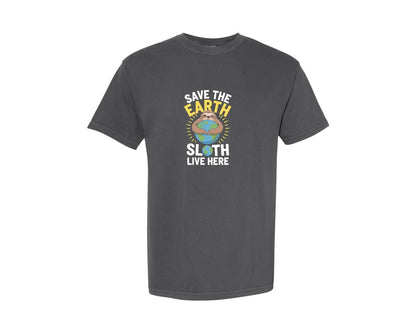 brand:Comfort Colors|color:Pepper|Save Earth Sloth Lover Funny Earth Day 2 Graphic T-Shirt