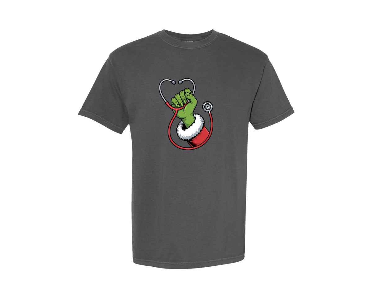 brand:Comfort Colors|color:Pepper|Funny Nurse Christmas Stethoscope 5 Graphic T-Shirt