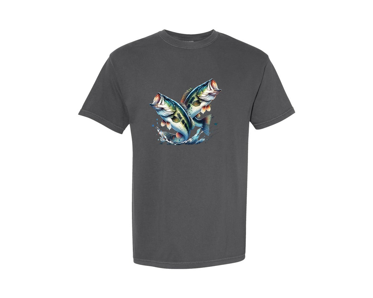 brand:Comfort Colors|color:Pepper|Largemouth Bass Fish Fishing Graphic T-Shirt