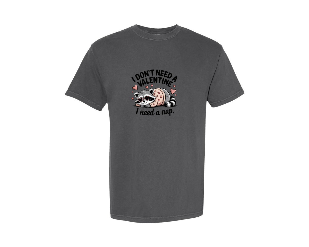 brand:Comfort Colors|color:Pepper|Anti Valentines Raccoon T Shirt Graphic T-Shirt