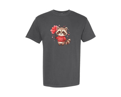 brand:Comfort Colors|color:Pepper|Cute Valentine Raccoon Graphic T-Shirt