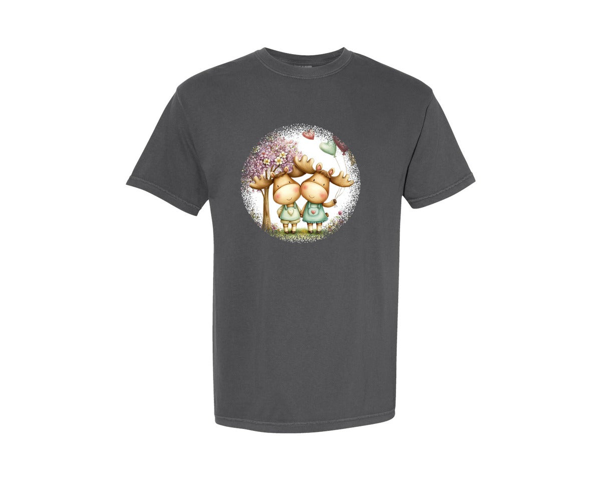 brand:Comfort Colors|color:Pepper|Couple Animals Round Tshirt 34 Graphic T-Shirt
