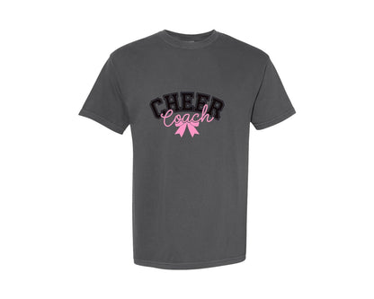 brand:Comfort Colors|color:Pepper|Retro Cheer Coach Coquette Bow Graphic T-Shirt