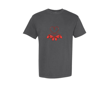 brand:Comfort Colors|color:Pepper|Gamer Love Heart Controller Design Graphic T-Shirt