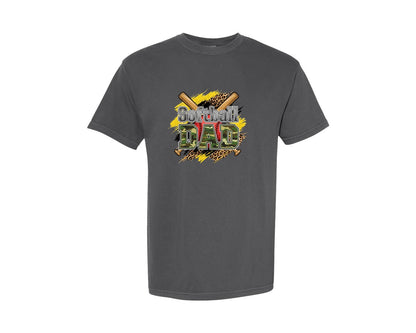 brand:Comfort Colors|color:Pepper|Softball Dad Mom Camo Leopard Graphic T-Shirt