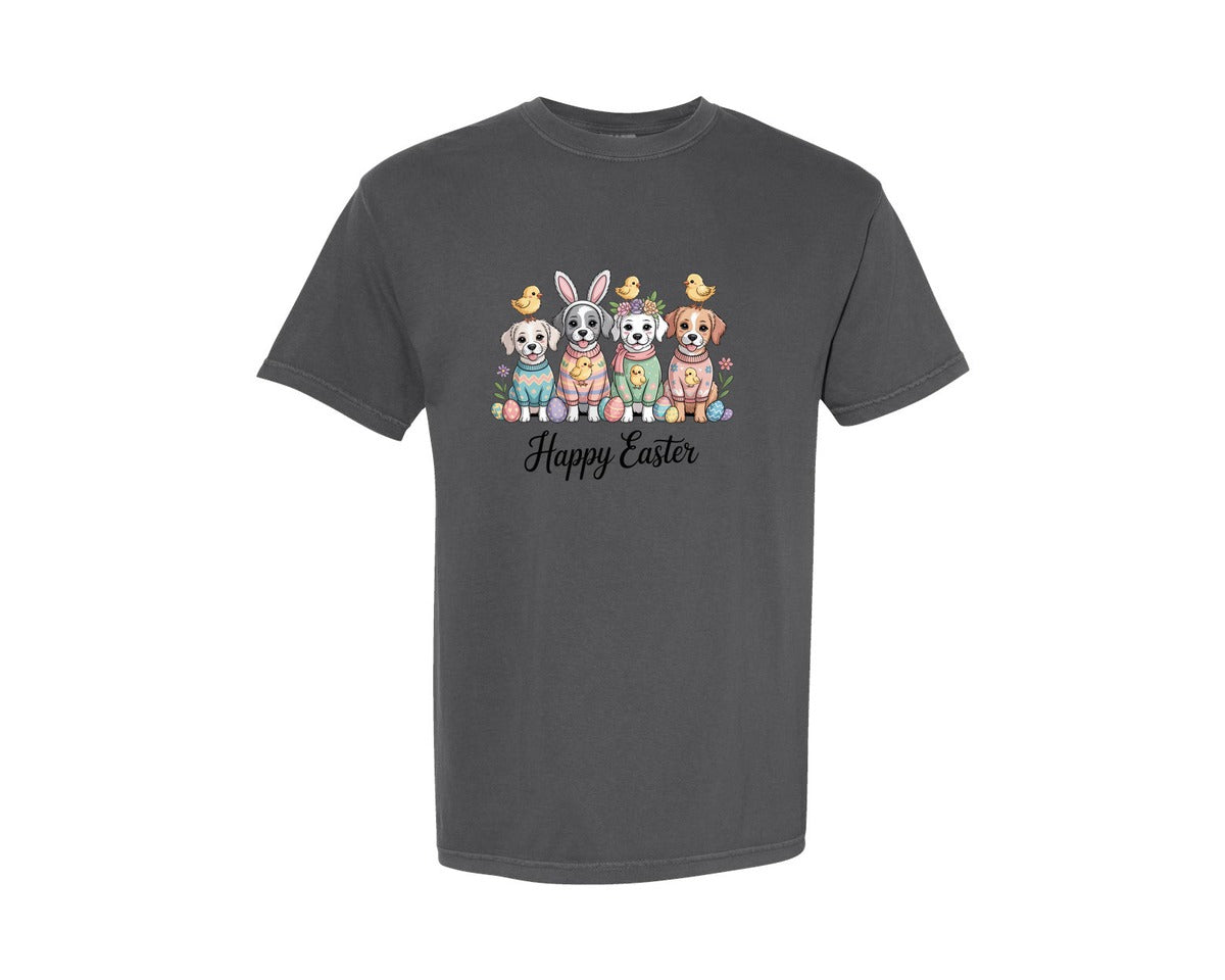 brand:Comfort Colors|color:Pepper|Dog Easter Happy Easter Egg Graphic T-Shirt