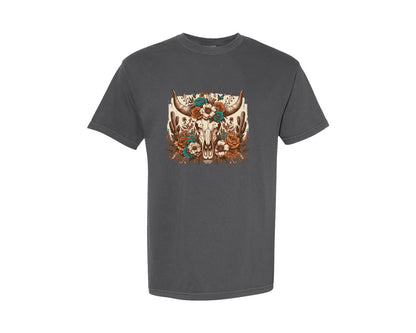 brand:Comfort Colors|color:Pepper|Western Desert Cow Skull Cactus Graphic T-Shirt