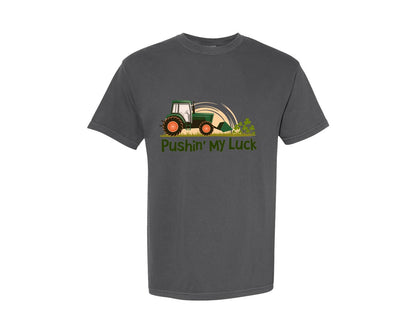 brand:Comfort Colors|color:Pepper|Pushin My Luck St Patricks Day 4 Graphic T-Shirt