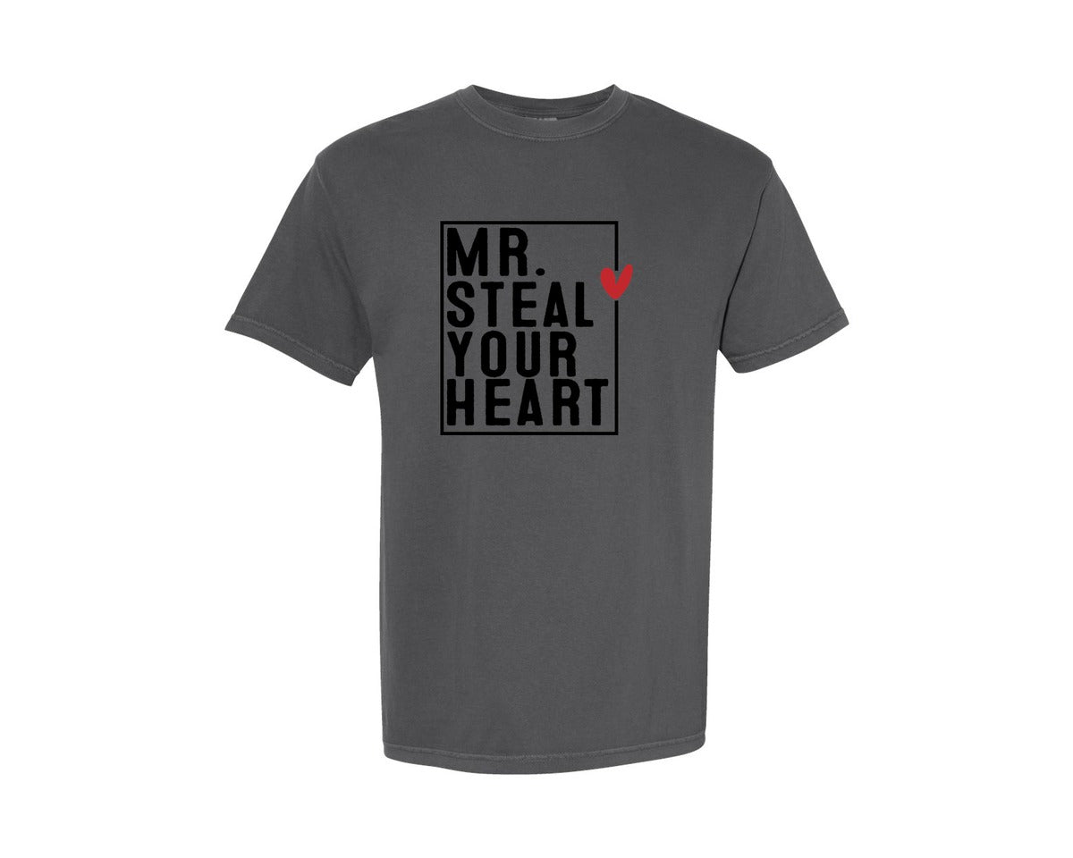 brand:Comfort Colors|color:Pepper|Mr Steal Your Heart Boys Valentine 3 Graphic T-Shirt