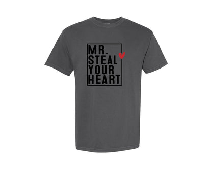 brand:Comfort Colors|color:Pepper|Mr Steal Your Heart Boys Valentine 3 Graphic T-Shirt