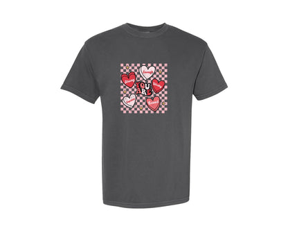 brand:Comfort Colors|color:Pepper|Retro Valentine You Are Enough Graphic T-Shirt