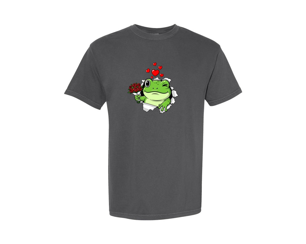 brand:Comfort Colors|color:Pepper|Funny Frog Valentine Love Graphic T-Shirt